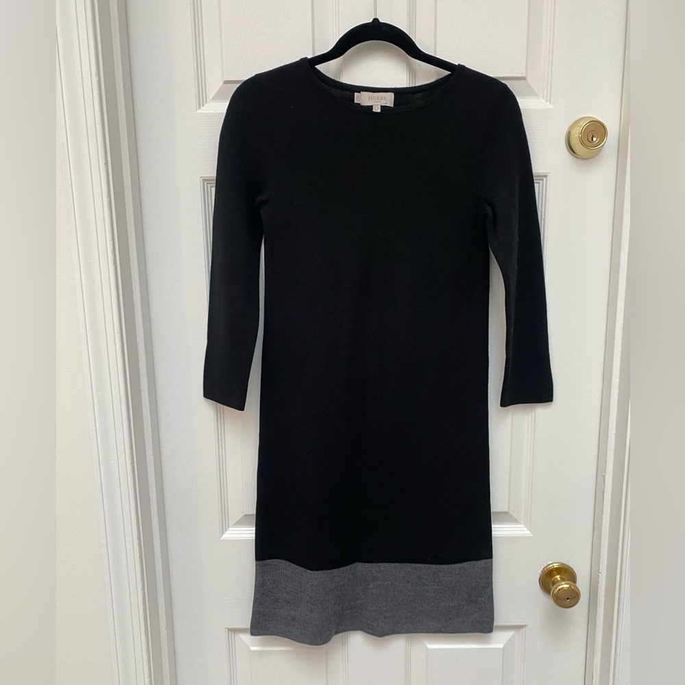 Hobbs London Elegant Black and Gray Wool-Blend Long Sleeve Dress - Size 2
